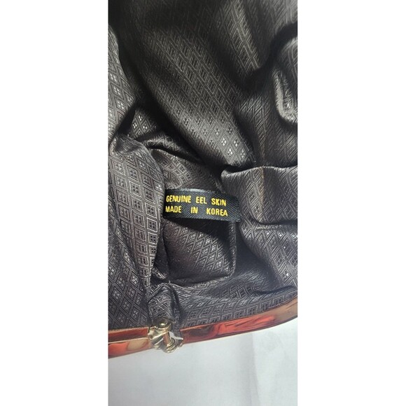 Vtg Eel Skin Leather Double Kiss Lock Brown Gold Coin Change Clutch Wallet 7x5.5 - Picture 12 of 14